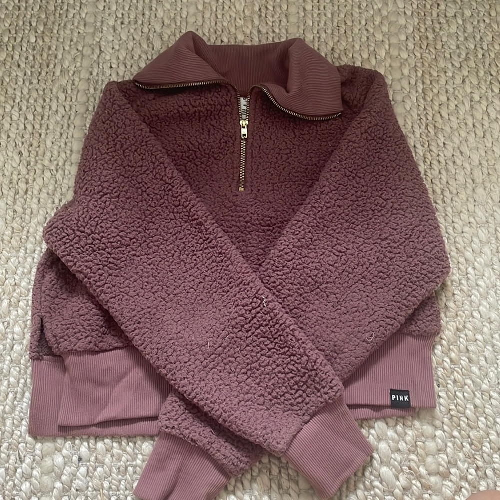 Fleece, fluffy mauve half zip. XS. From Pink. Worn a few times.